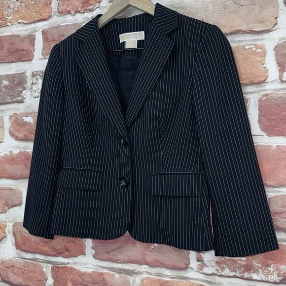 Michael Kors Jacket Women's Size 2 Black Striped Career Work Blazer Button Front - Picture 3 of 8